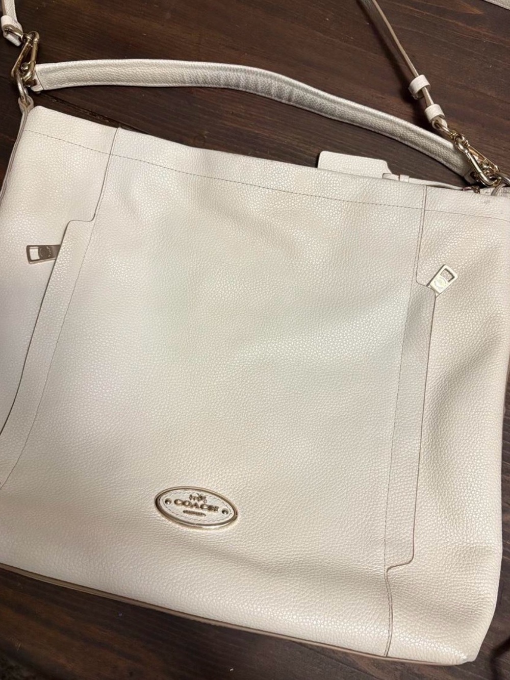 Coach Cream Pebbled Leather Hobo Shoulder Bag with Gold Hardware